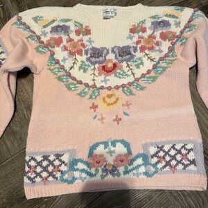 Vintage Jennifer Reed Hand Knit Floral Ramie/Cotton Blend
